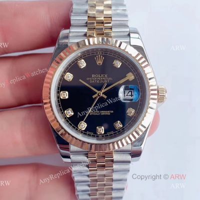 Noob Rolex Datejust Black Dial Diamonds Jubilee Bracelet Swiss Replica Watch